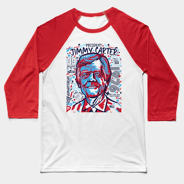 Retro Pop Art Portrait of President Jimmy Carter 1976 // Street Art Jimmy Carter Baseball T-Shirt by Now Boarding